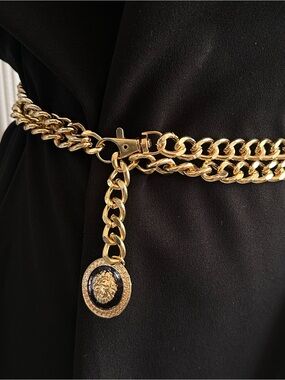 Women Fashion Gold Metal Chain Link Lion Head Charm Waist Size S M L XL